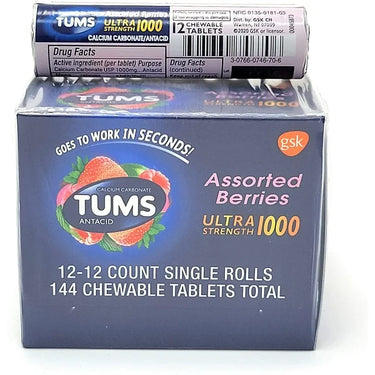 Tums Ultra Strength 1000  12 Ct x 12 Rolls (144 Count Each)