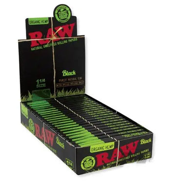 RAW Organic Hemp Natural rolling papers Black Size 1 1/4 50ct (24Pack)