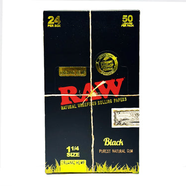 RAW Organic Hemp Natural rolling papers Black Size 1 1/4 50ct (24Pack)