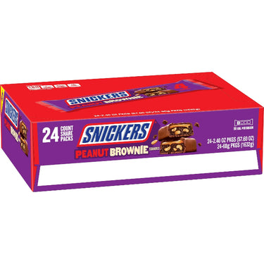 Snickers Peanut Brownie Squares Share Size Chocolate Candy Bar 4ct (24pck)